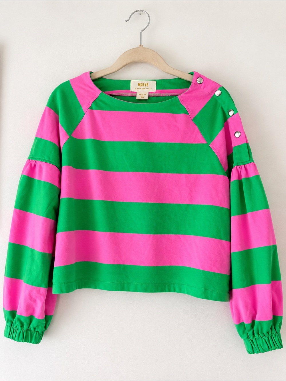 Maeve women's Bold Pink & Green Striped Top